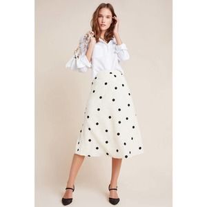 New Anthro Andrea Textured Polka Dot Midi Skirt